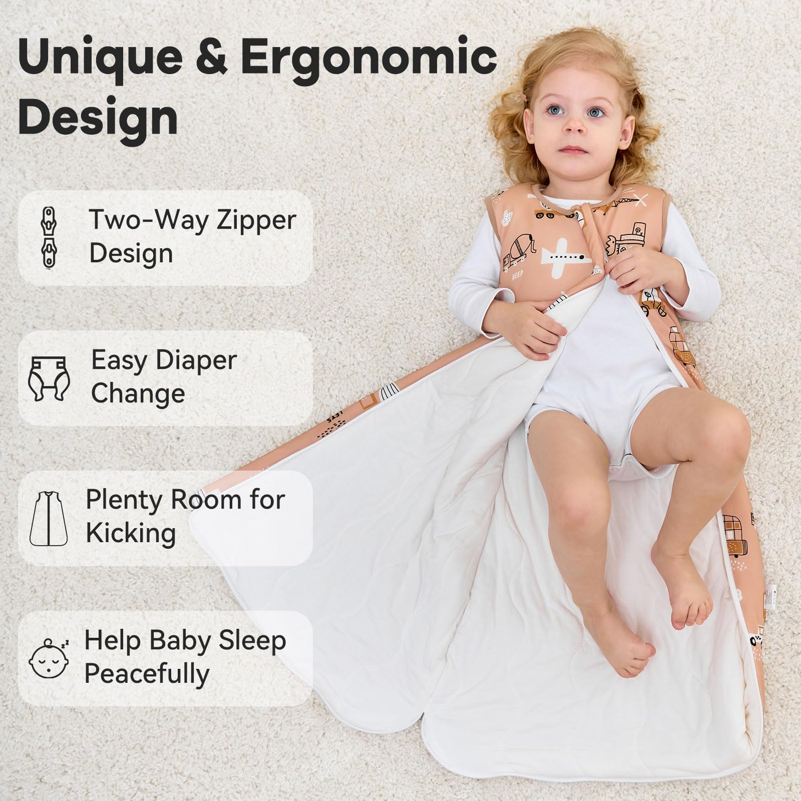 Unnivoll bamboo sleep sack non slip neckline keeps baby safe during zips.