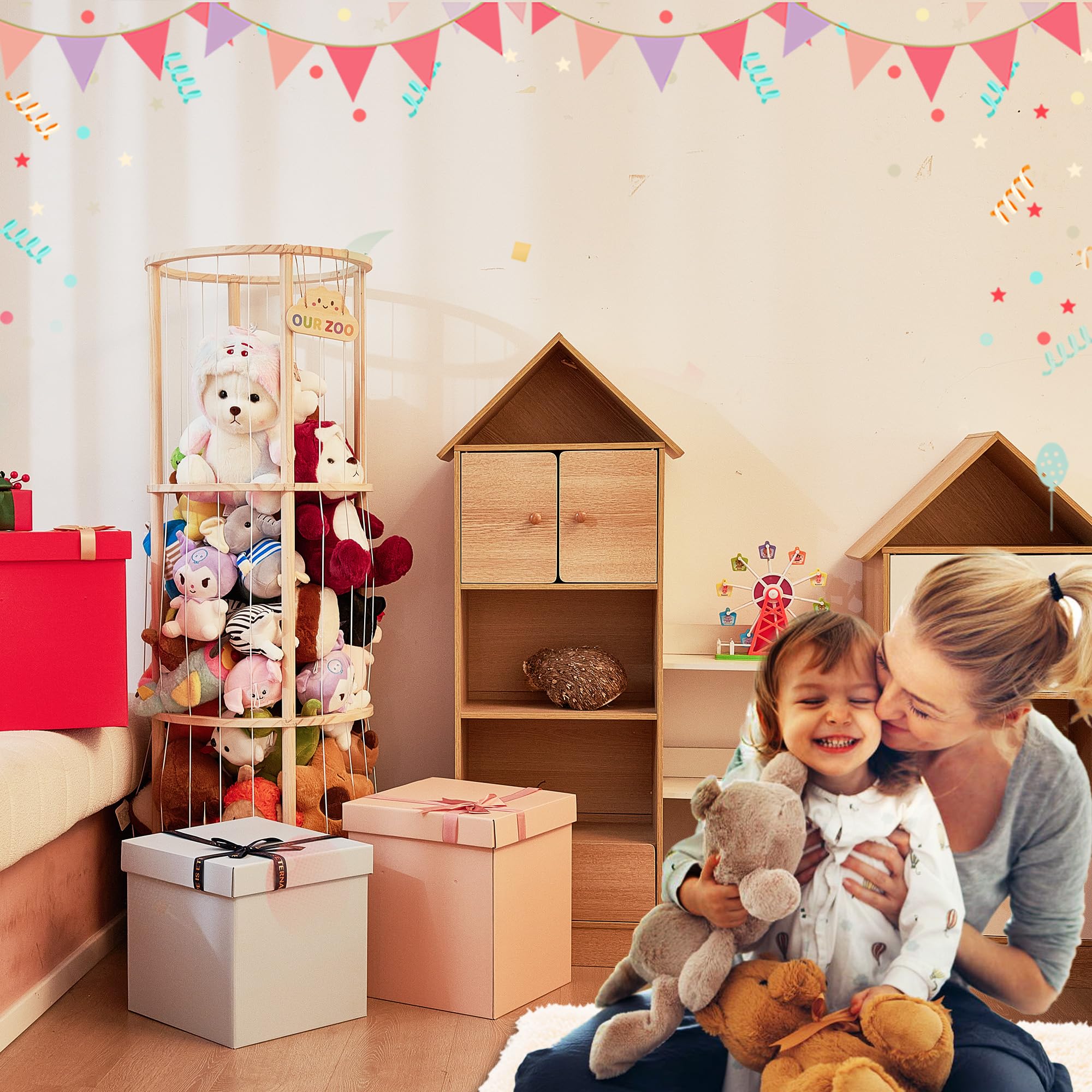 Unlumm space-saving toy storage fits neatly in a bedroom or playroom