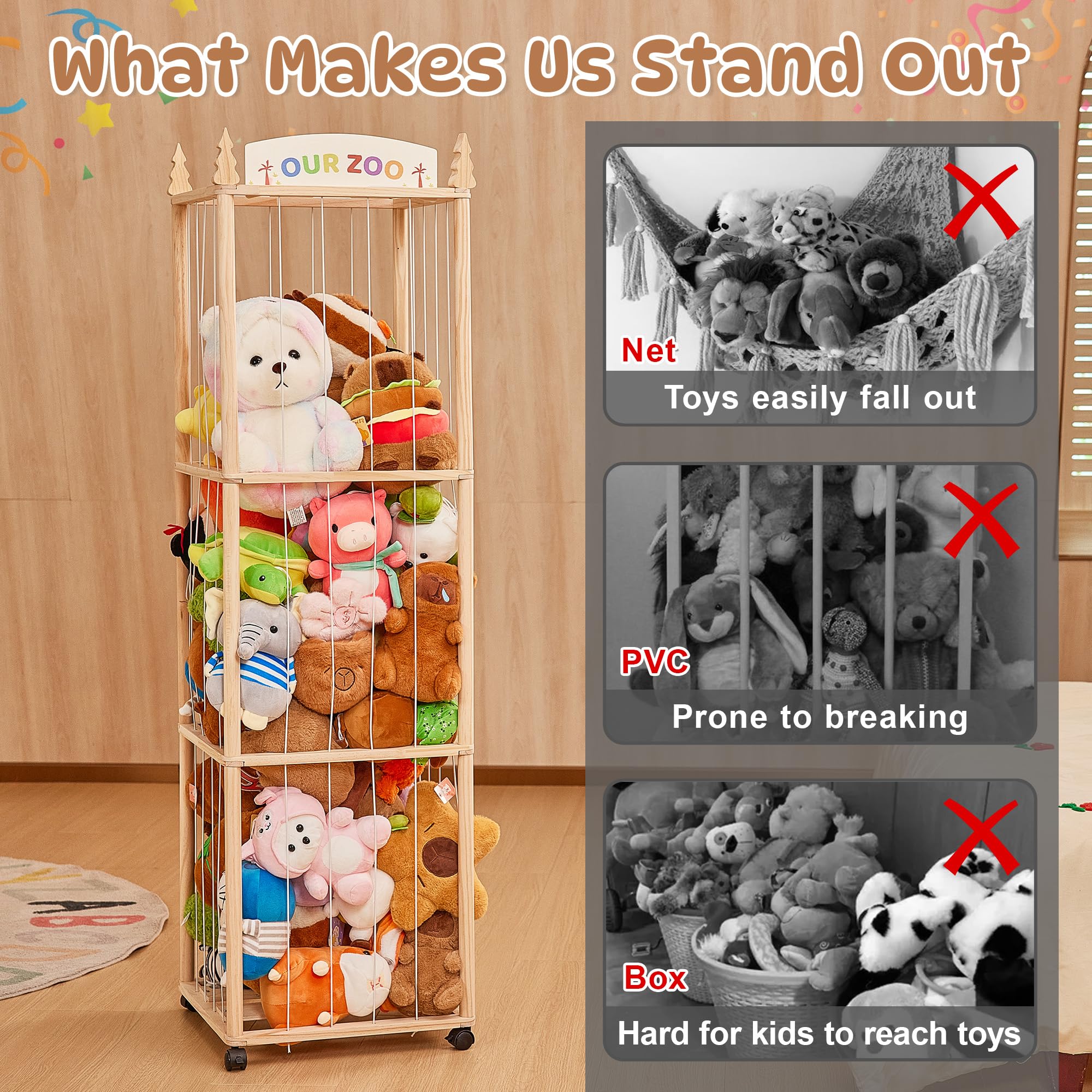 Unlumm stuffed animal storage organizer elastic cords secure plush toys and prevent slips