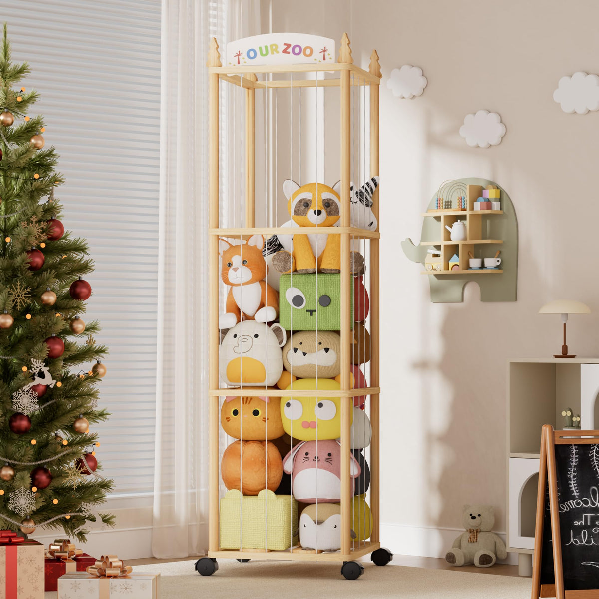 Unlumm stuffed animal storage organizer wheels enable easy rolling for tidy playrooms