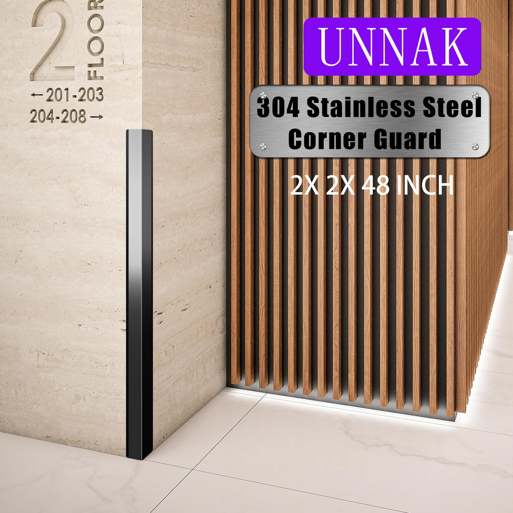 UNNAK black corner guard on white wall demonstrates discreet protection.