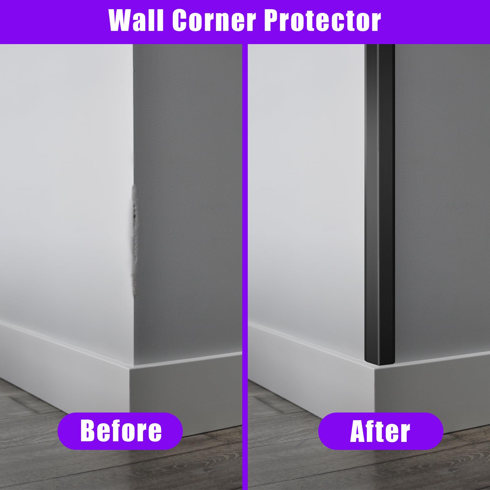 UNNAK installation process for corner guards with gloves; adhesive not included.