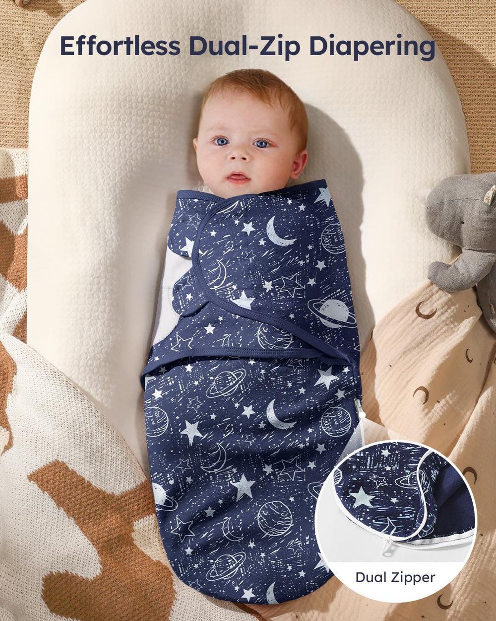 Unnivoll 100% cotton swaddle soft-breathable fabric helps all-season comfort for newborns.
