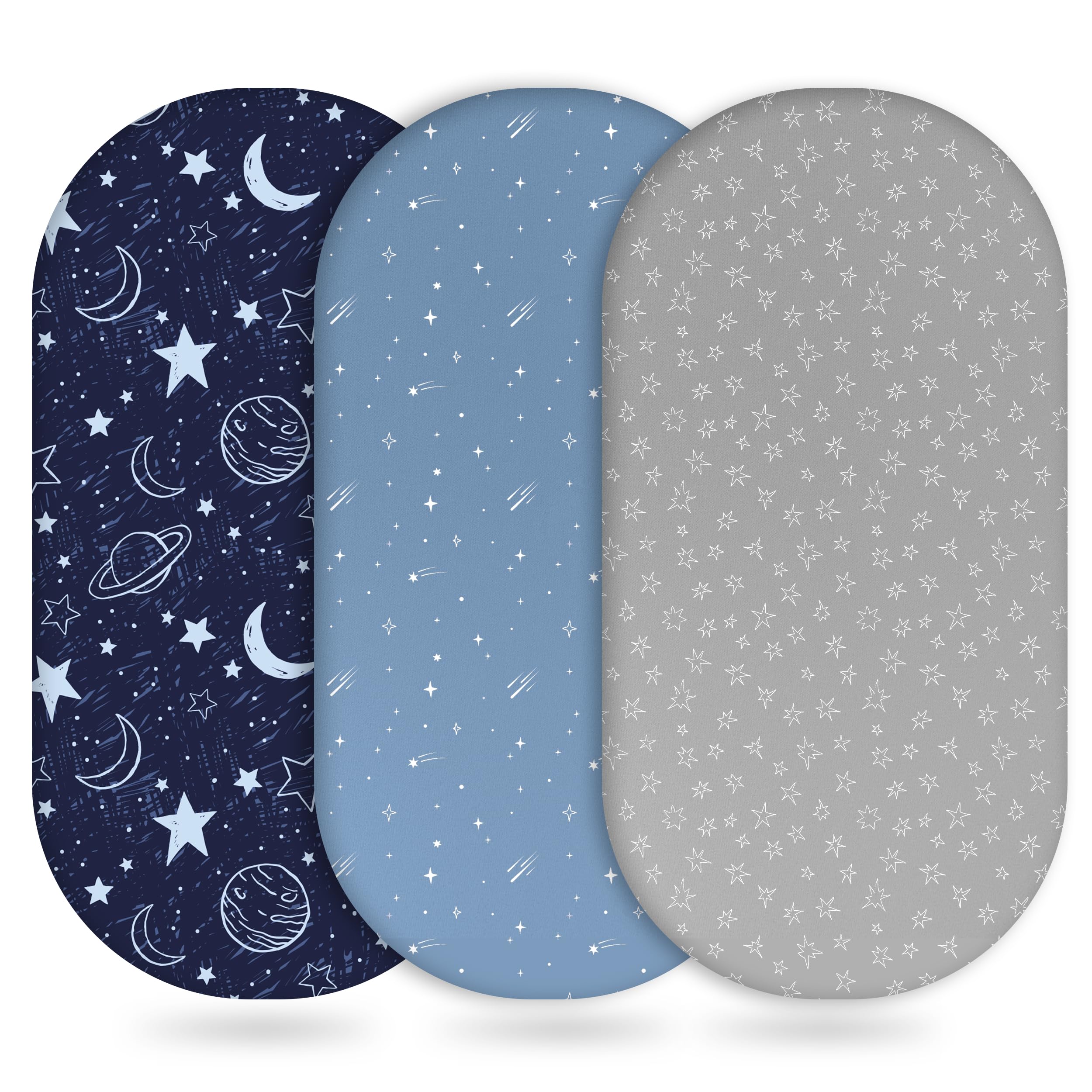 Unnivoll bassinet sheets three-pack offers versatile colors for nursery decor and quick swaps.
