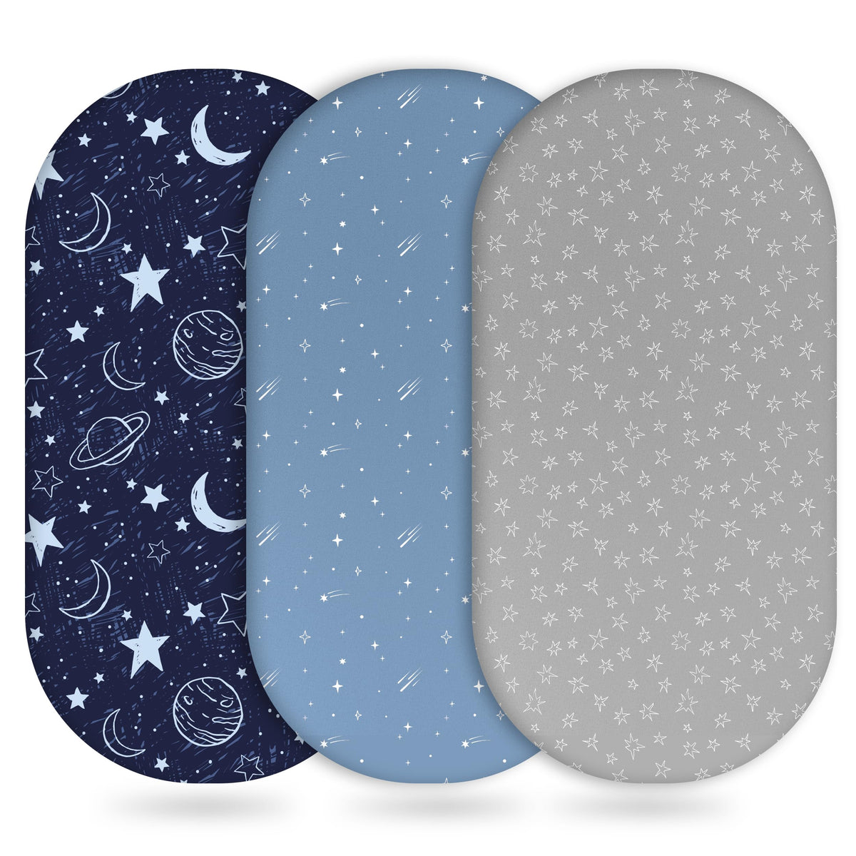 Unnivoll bassinet sheets three-pack offers versatile colors for nursery decor and quick swaps.
