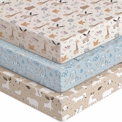 Unnivoll baby crib sheets in blue-apricot bear pattern provide cozy sleep for baby.