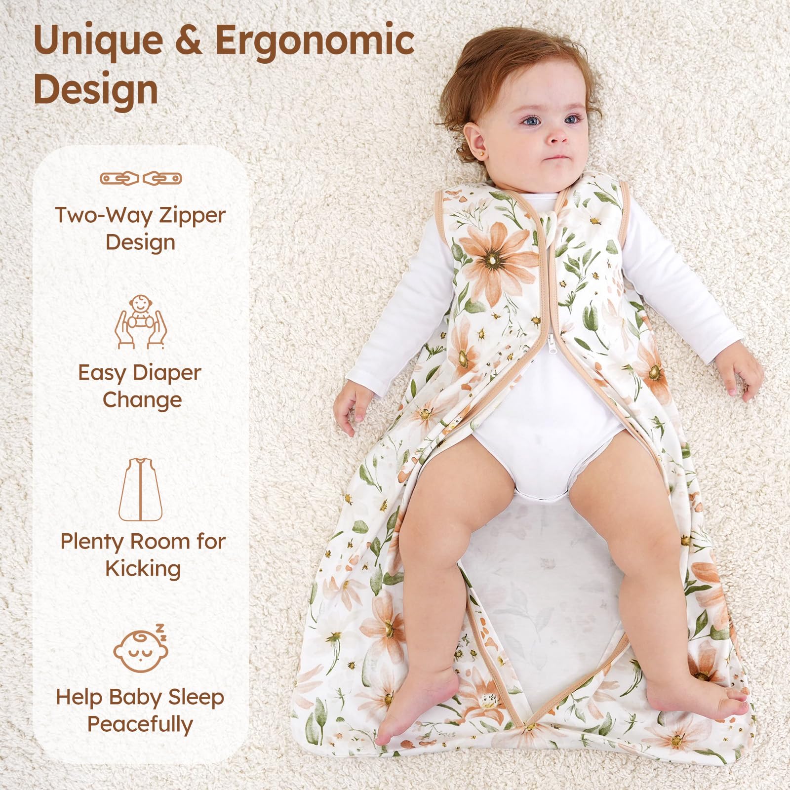 Unnivoll baby sleep sack 0-5-tog keeps baby warm in cooler nursery temperatures.
