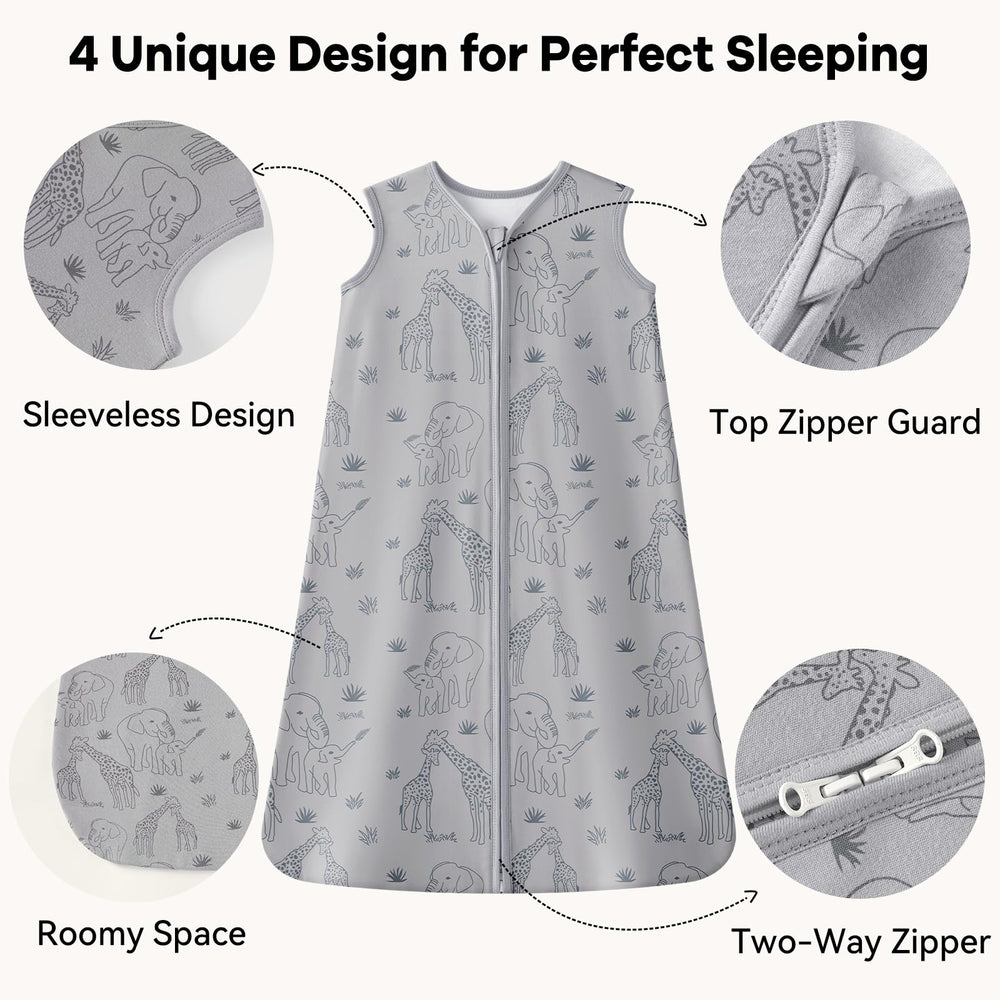 Unnivoll sleep sack 2-way zipper open detail for easy night changes.
