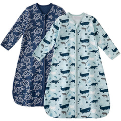 Unnivoll baby sleep sack blue turtle front view shows cozy cotton comfort