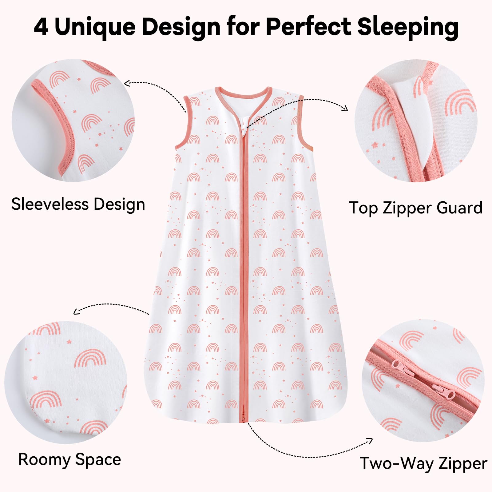 Unnivoll sleep sack uses combed cotton for breathable, gentle fabric.