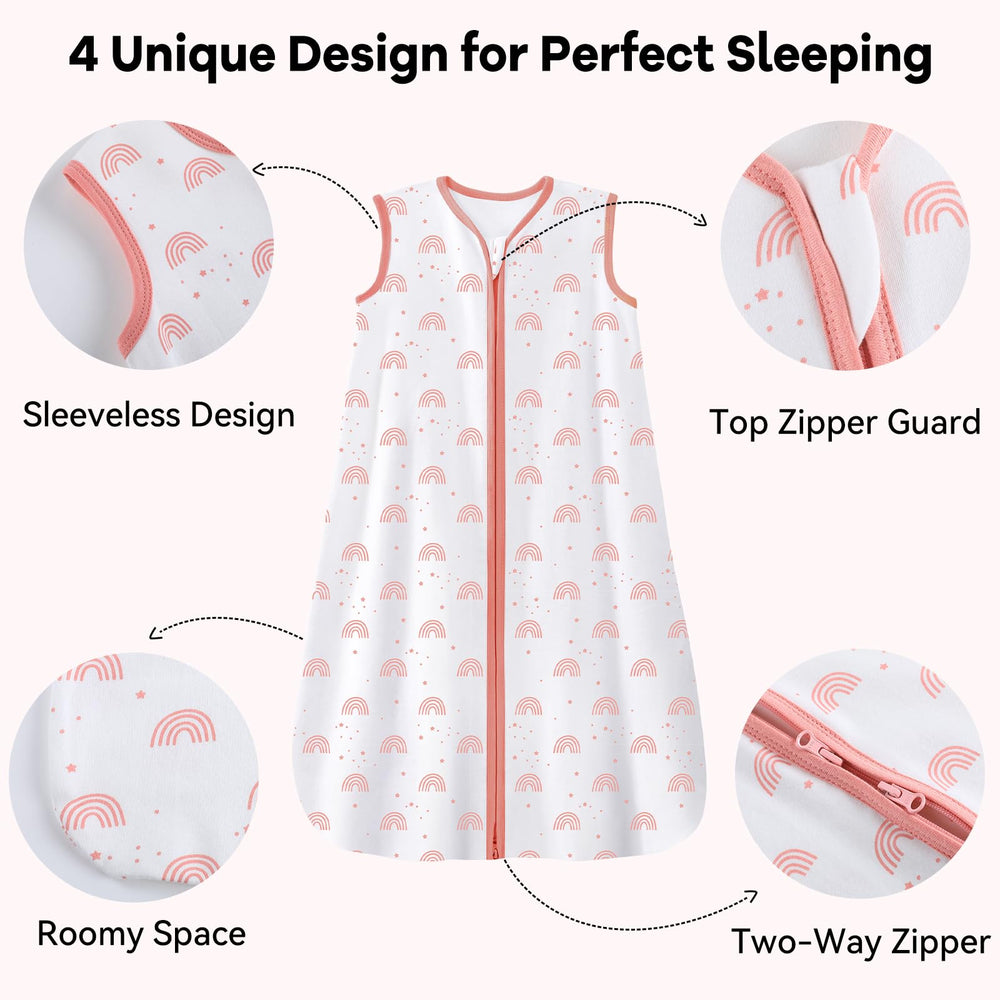 Unnivoll sleep sack uses combed cotton for breathable, gentle fabric.
