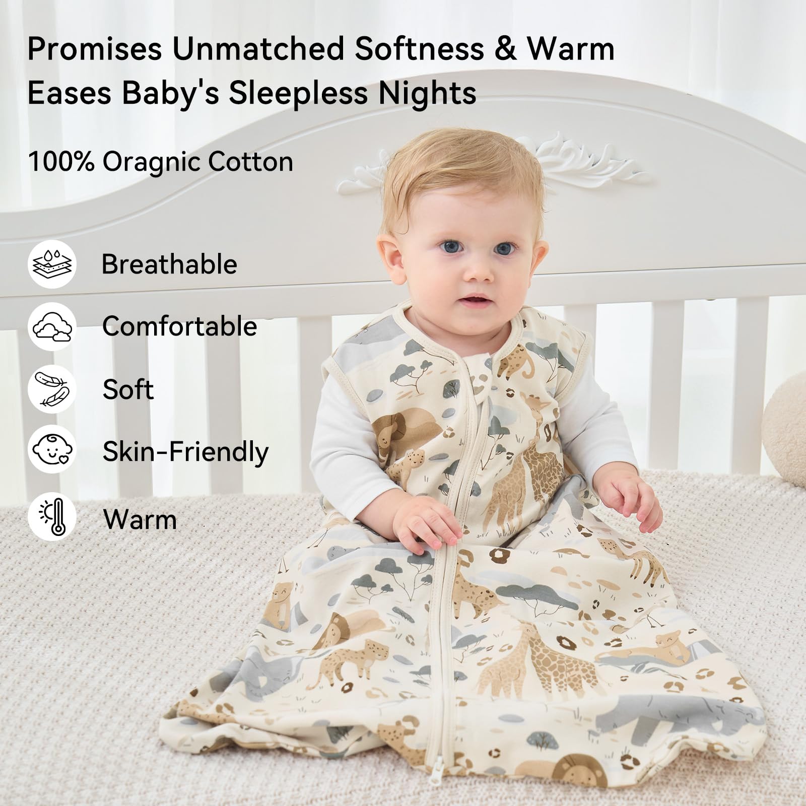 Unnivoll sleep sack cotton texture close-up highlighting breathable fabric.