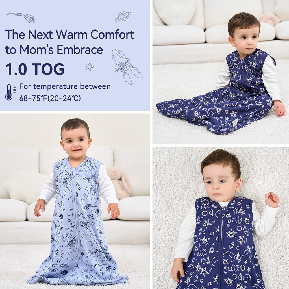 Unnivoll baby sleep sack in crib demonstrates room temperature comfort for 68-75°F