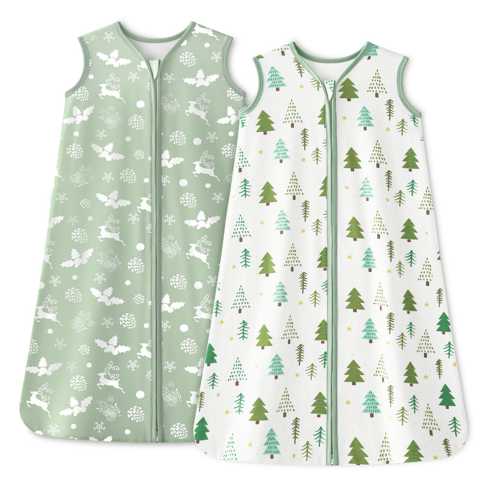 Unnivoll Baby Sleep Sack Green Tree front view shows skin-friendly cotton comfort.