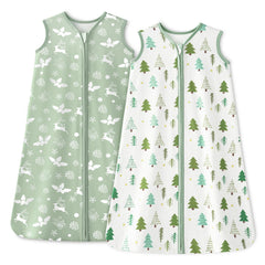Unnivoll Baby Sleep Sack Green Tree front view shows skin-friendly cotton comfort.