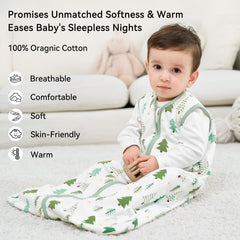 Unnivoll Baby Sleep Sack green tree zipper detail enables easy night-time diaper changes