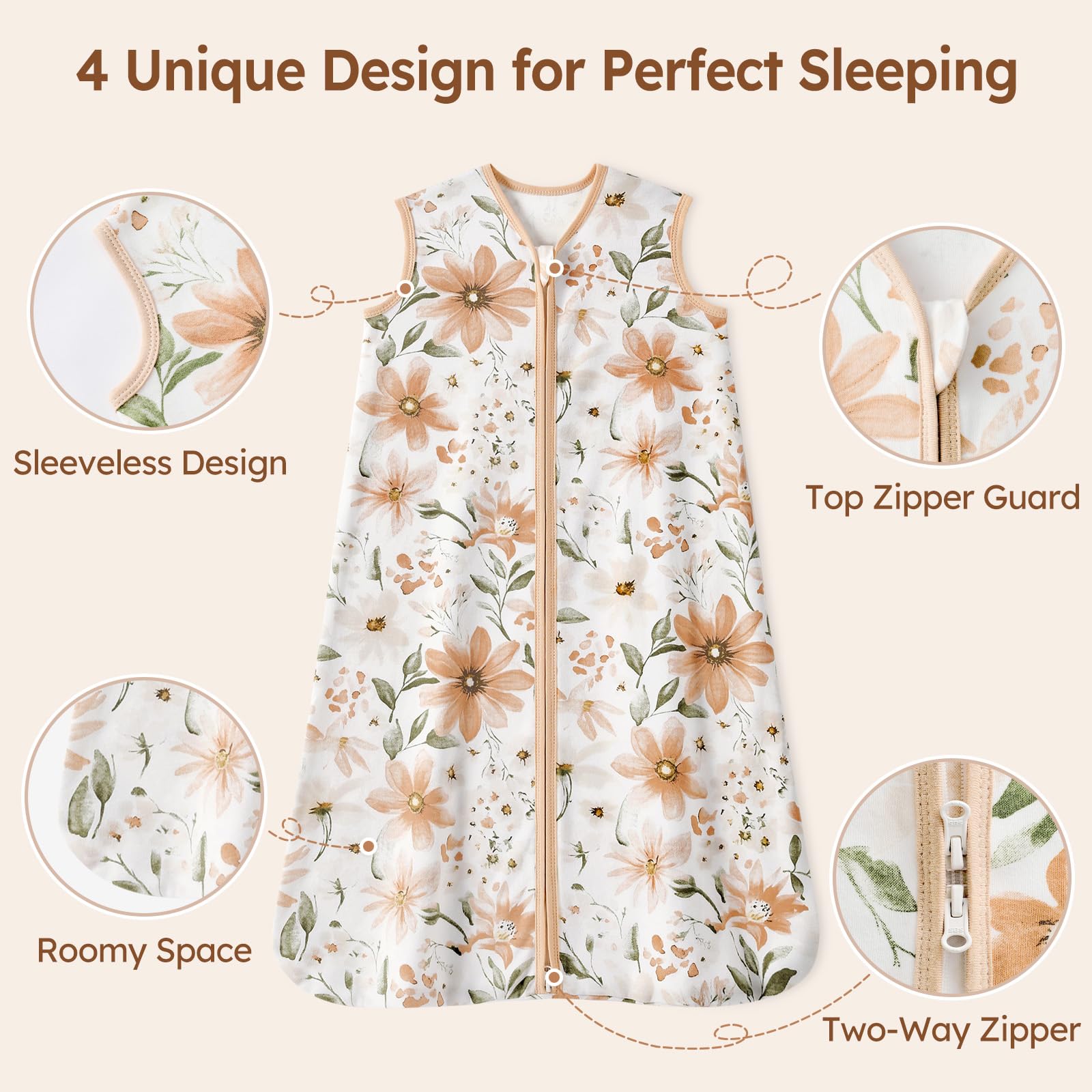 Unnivoll baby sleep sack no-rub-zip-guard protects delicate skin during zipping.