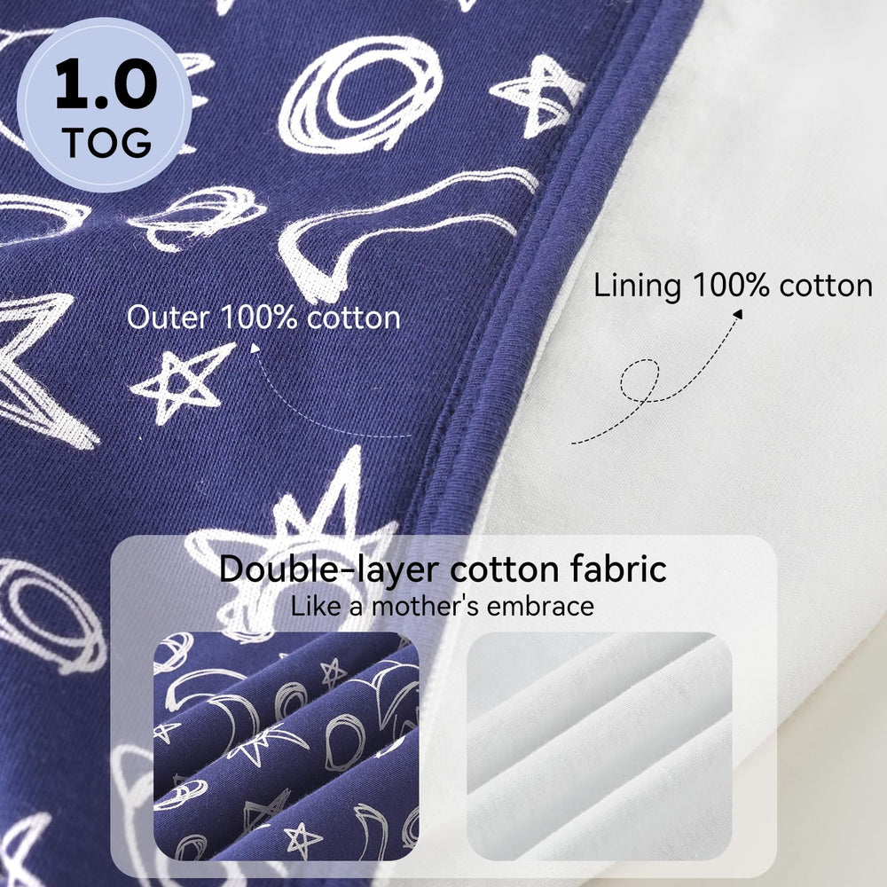 Unnivoll sleep sack on infant in blue and green displays wearable blanket safety