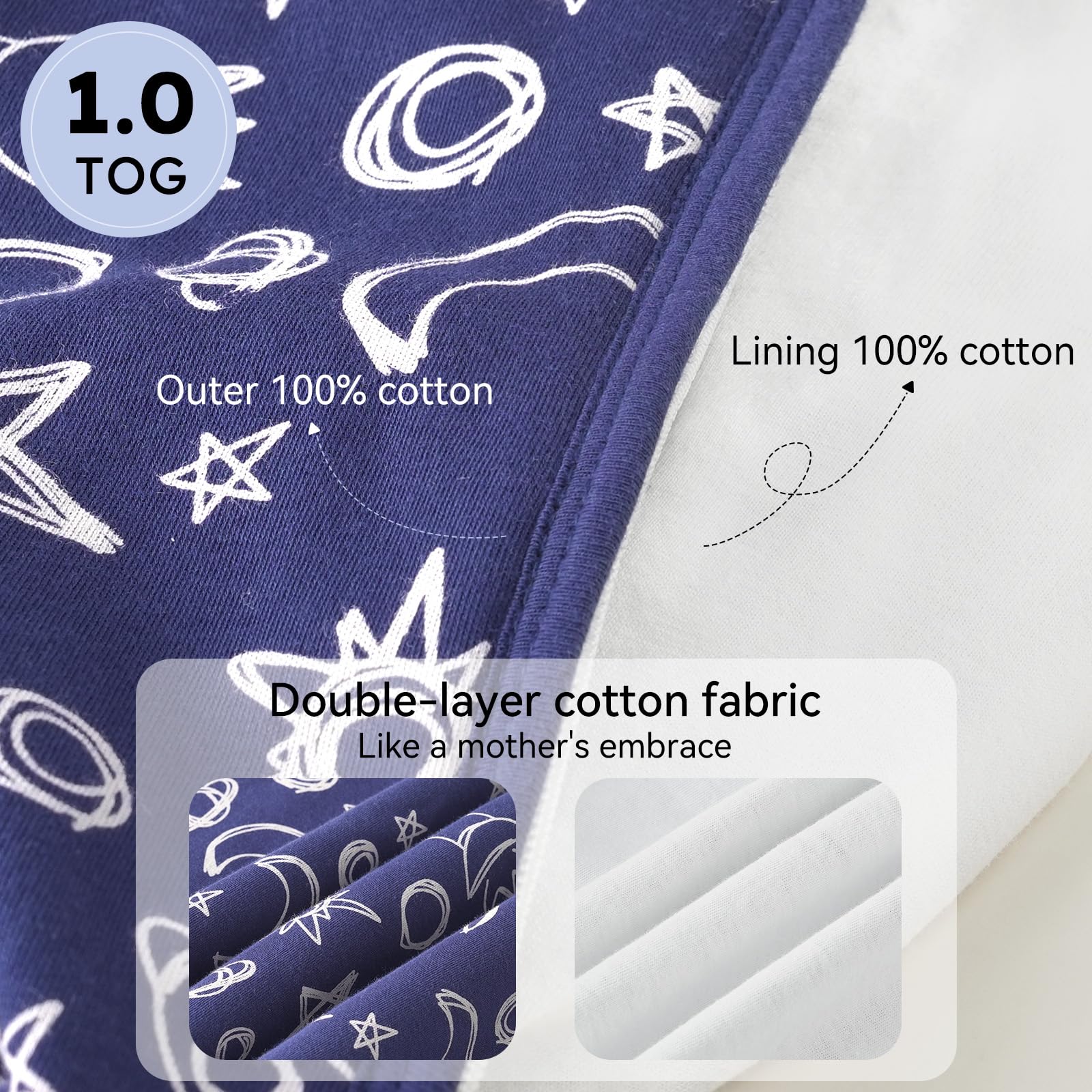 Unnivoll sleep sack soft cotton closeup highlights gentle touch and durability
