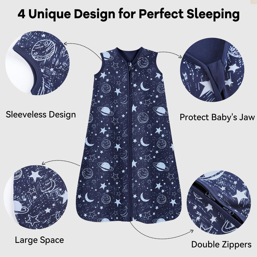 Unnivoll baby sleep sack two-way zip enables easy diaper changes.