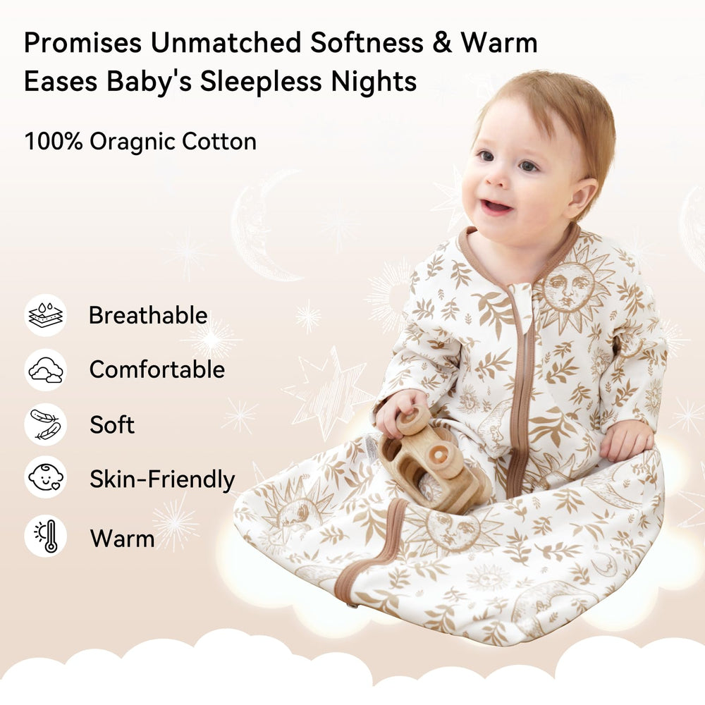Unnivoll sleep sack two-way zipper shown for easy nighttime diaper changes.