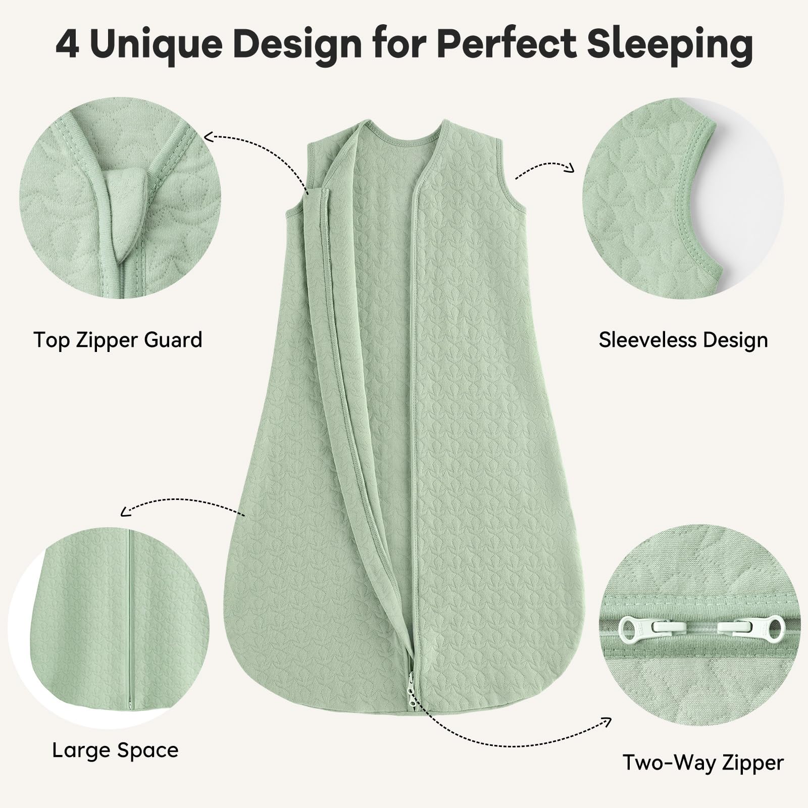 Unnivoll zipper protector safeguards baby's chin during nighttime changes.