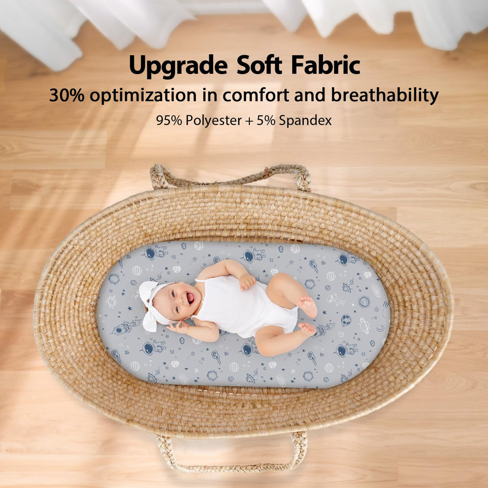 Unnivoll bassinet sheets CPSC-certified soft fabric supports gentle baby comfort.