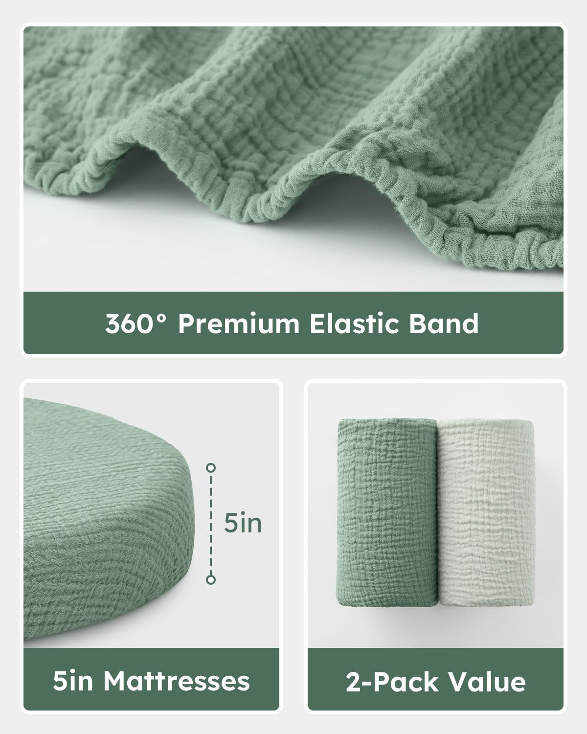 Unnivoll muslin sheets demonstrate universal fit for oval, round, rectangle, and hourglass mattresses.