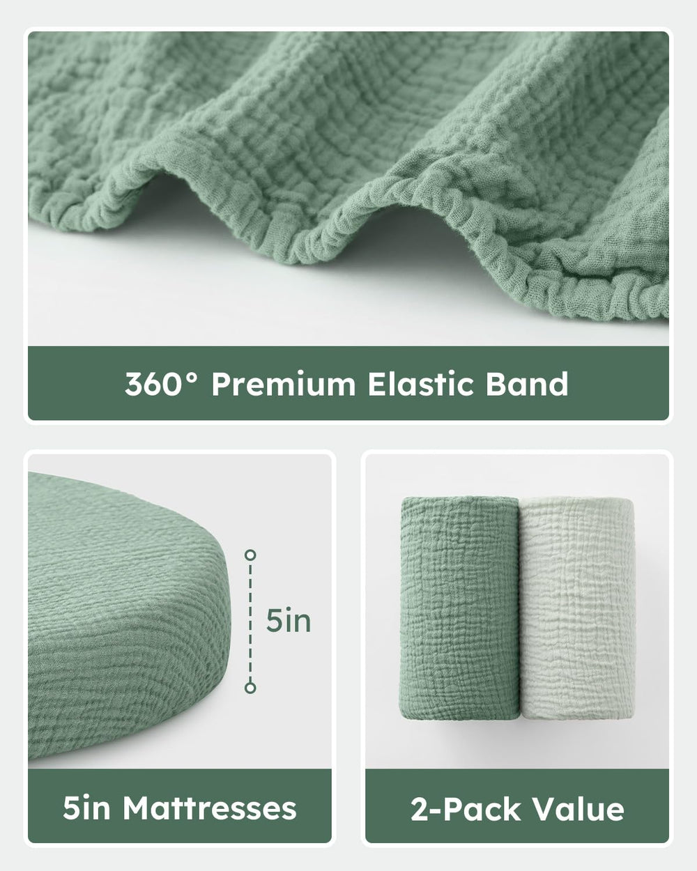 Unnivoll muslin sheets demonstrate universal fit for oval, round, rectangle, and hourglass mattresses.