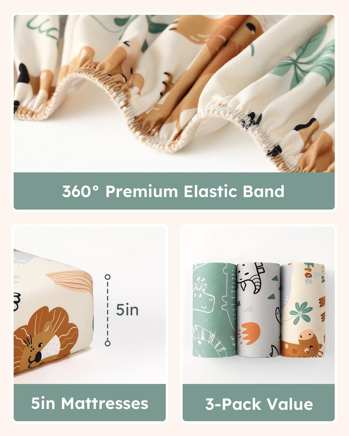 Unnivoll three-pack set showing versatile prints to decorate baby’s room and calm sleep space