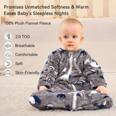 Unnivoll fleece sleep sack back view highlighting relaxed hip space.
