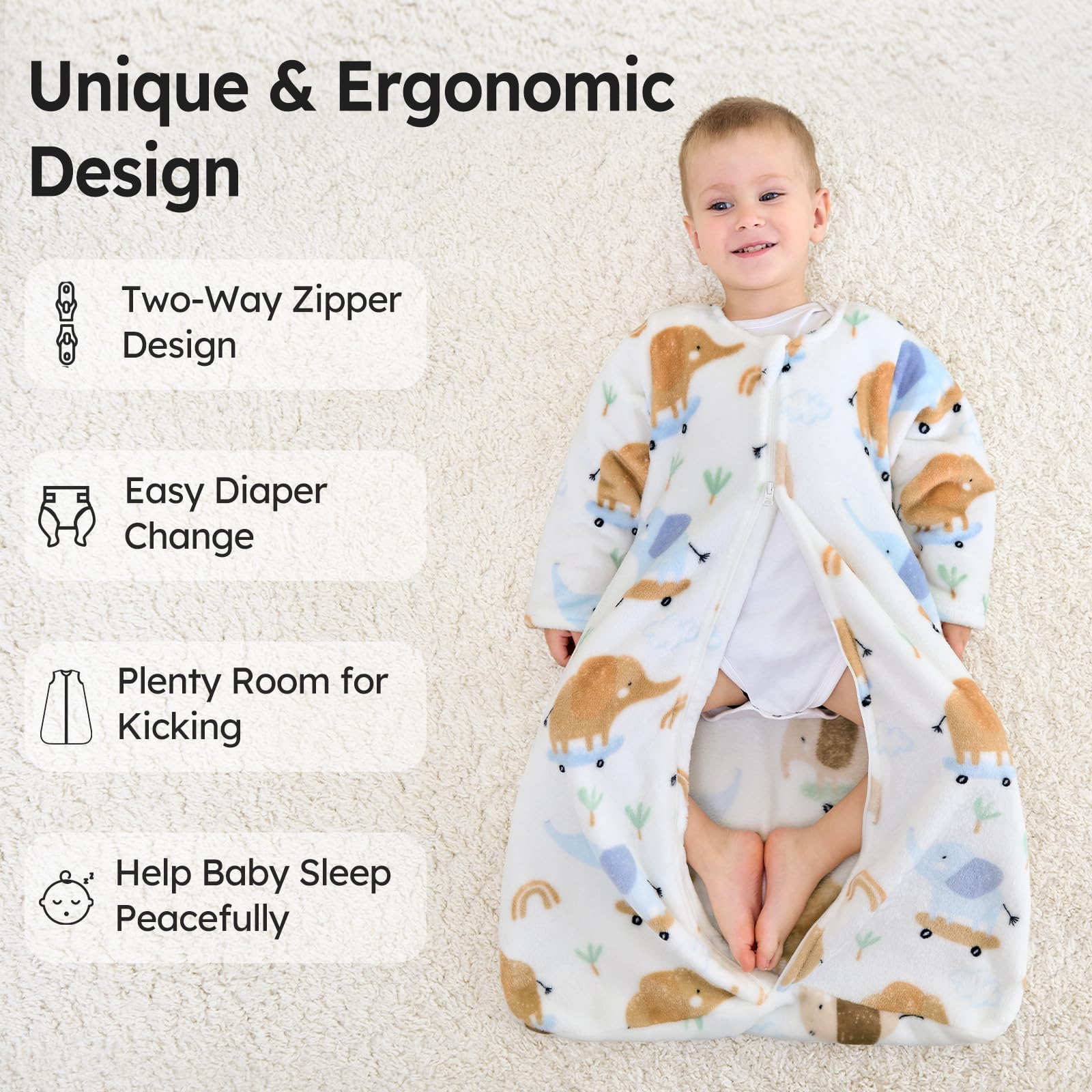 Unnivoll fleece sleep sack chin protector prevents zipper scratches on skin