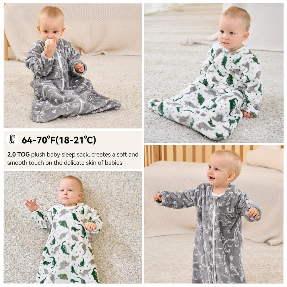 Unnivoll fleece sleep sack with dinosaur pattern in grey and white