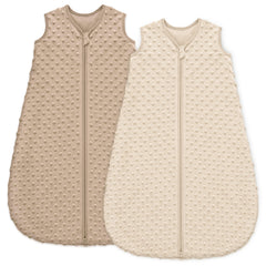Unnivoll fleece sleep sack dot pattern closeup in coffee provides cozy warmth and soothing texture