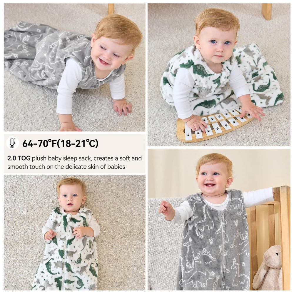 Unnivoll fleece sleep sack gray dinosaur, size XL chart view, helps choose the right fit.