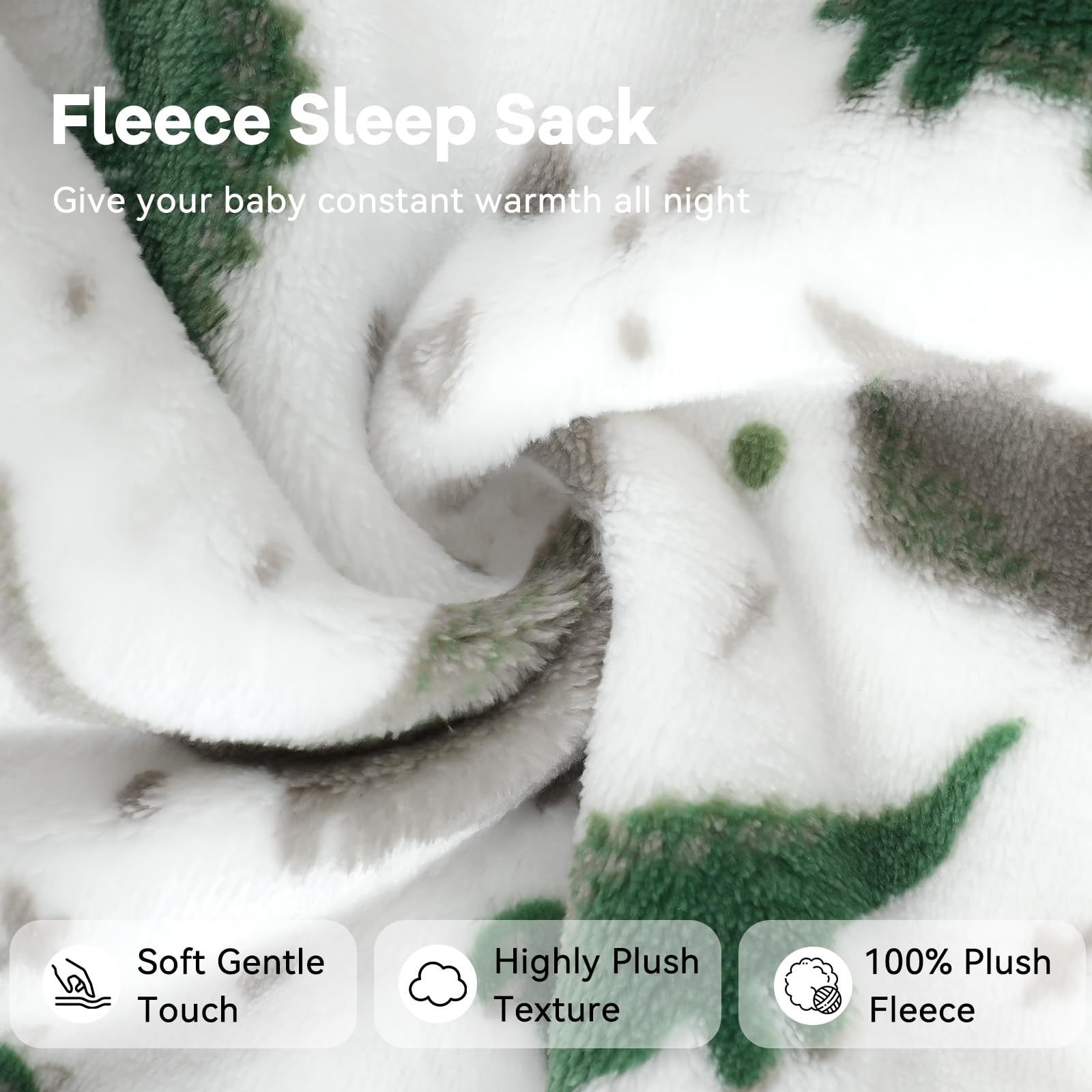 Unnivoll fleece sleep sack gray dinosaur, two-pack packaging image, convenient daily changes for families.