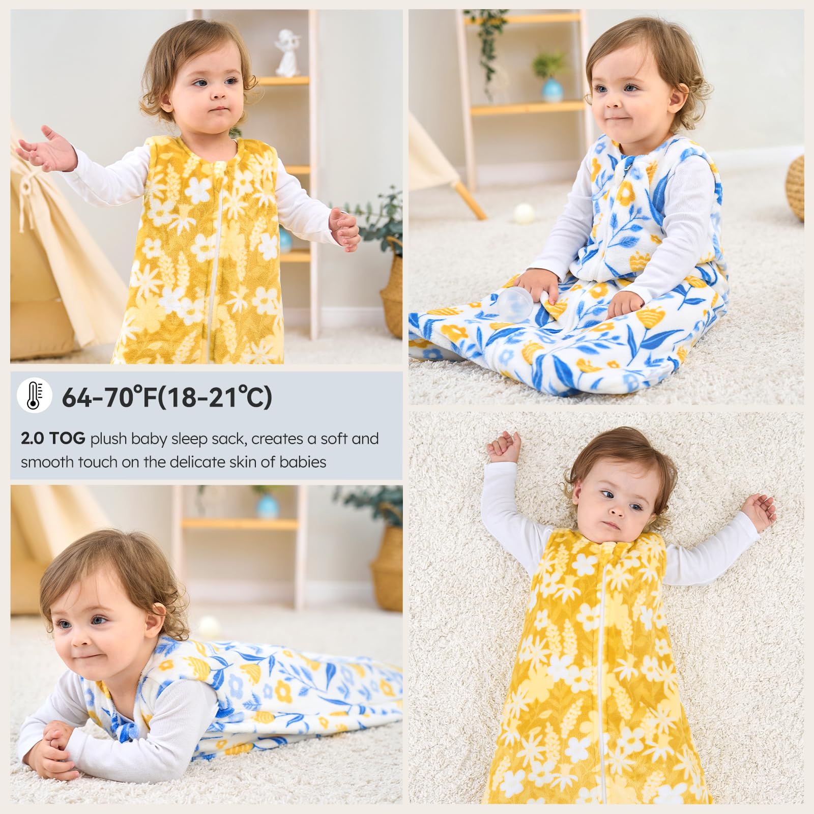 Unnivoll sleep sack size M fits 6-12 months growing babies.