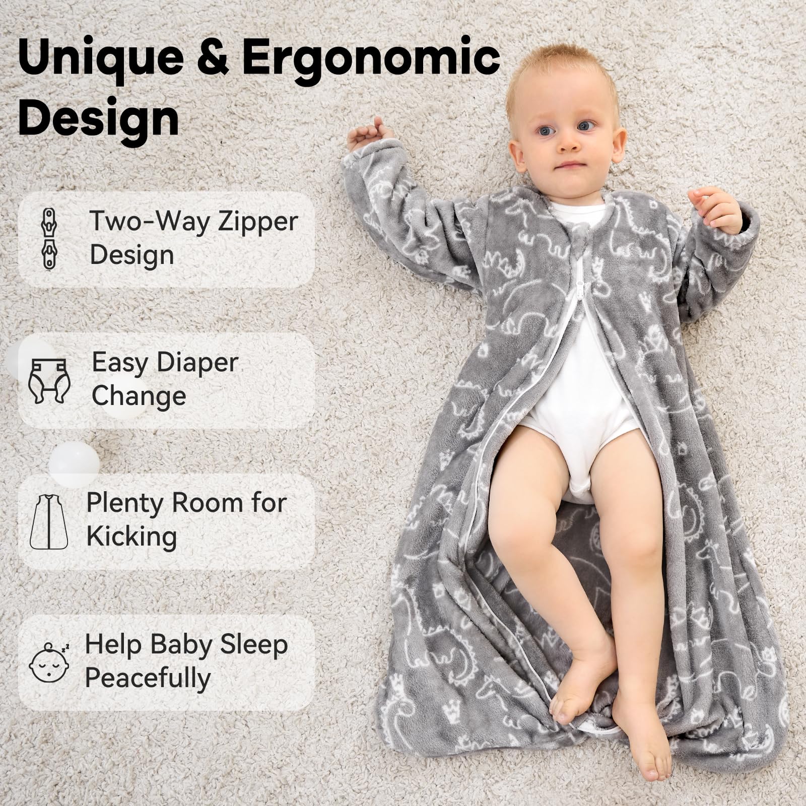 Unnivoll fleece sleep sack long sleeves for secure warmth and movement