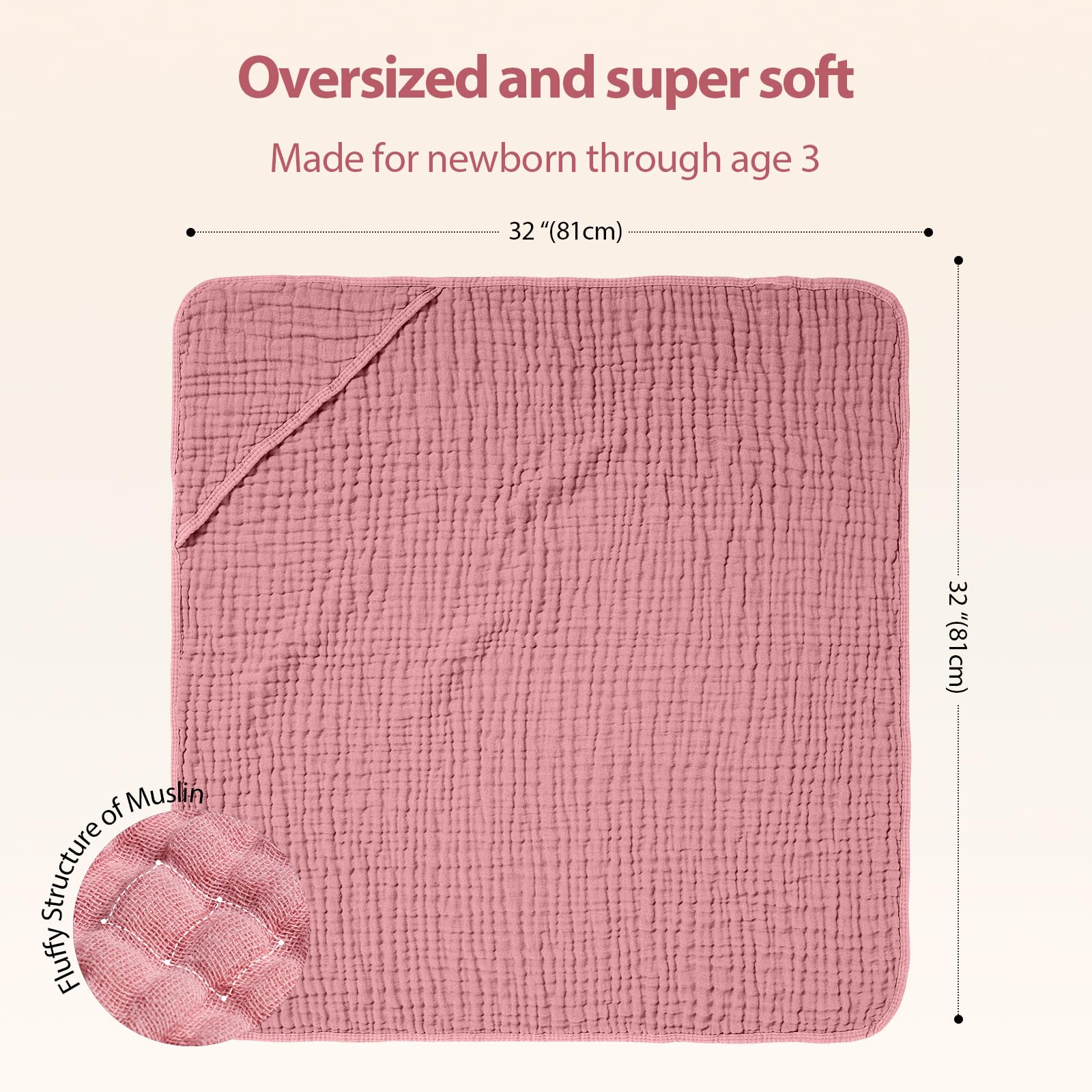 Unnivoll hooded towel 32x32 inches provides generous newborn coverage and cozy wrap