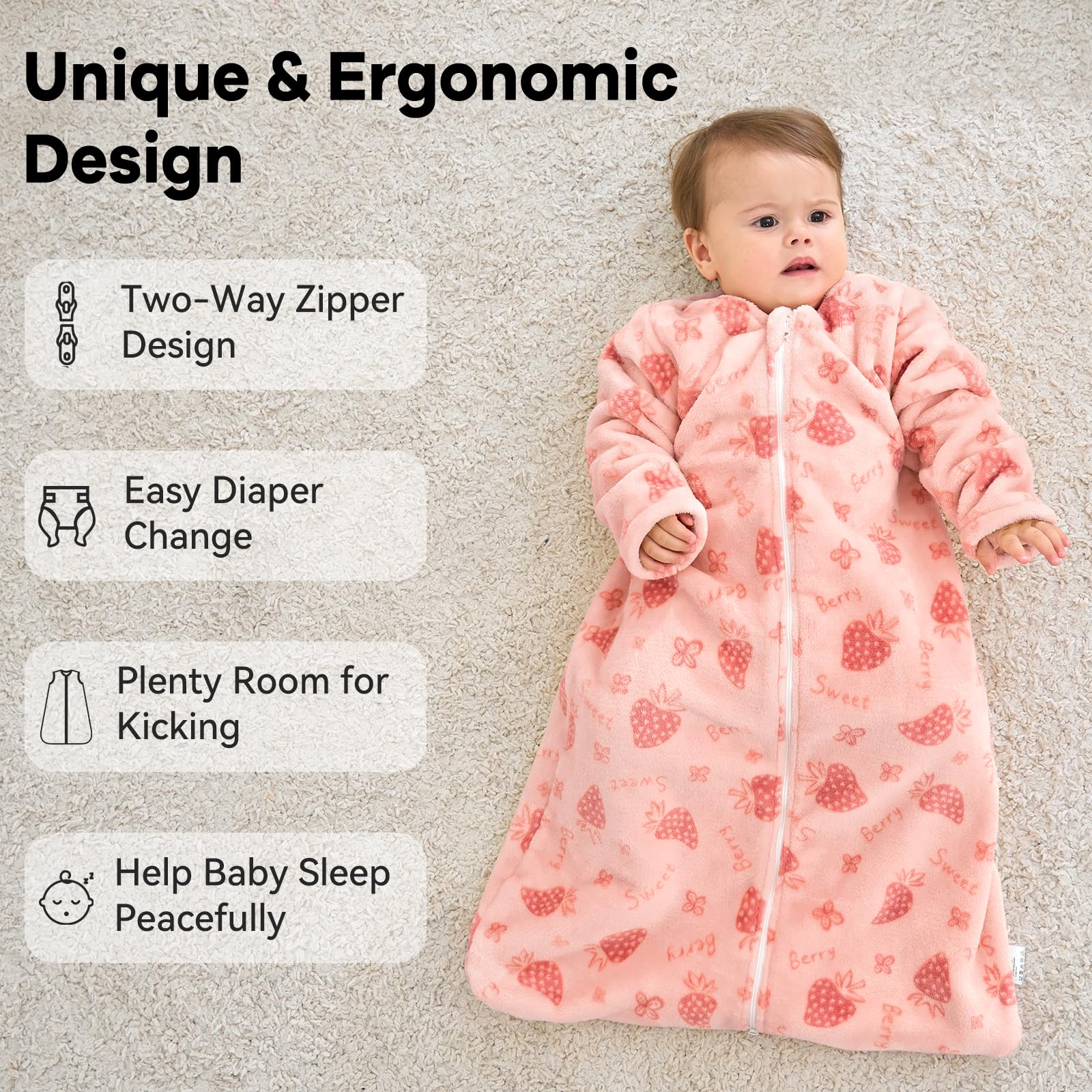 Unnivoll long-sleeve sleep sack roomy for kicking while staying warm