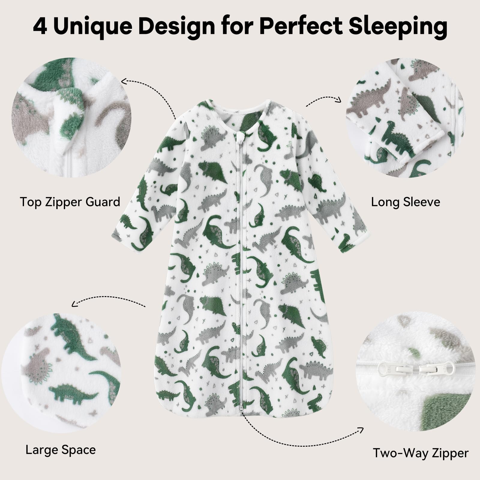 Unnivoll long-sleeve fleece sleep sack prevents chilly arms for comfort.