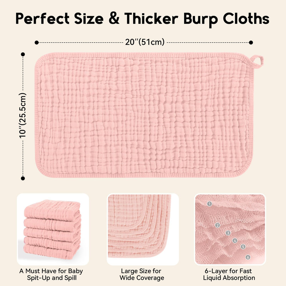 Unnivoll muslin burp cloth 20x10 inches provides large coverage for mess-prone moments.