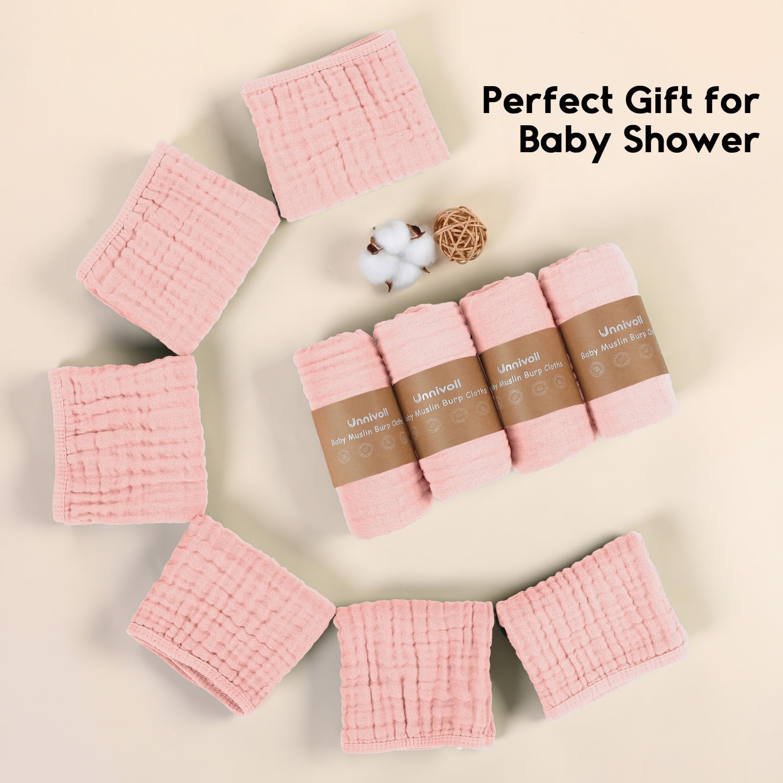 Unnivoll flesh-pink burp cloth adds gentle color to everyday baby care.