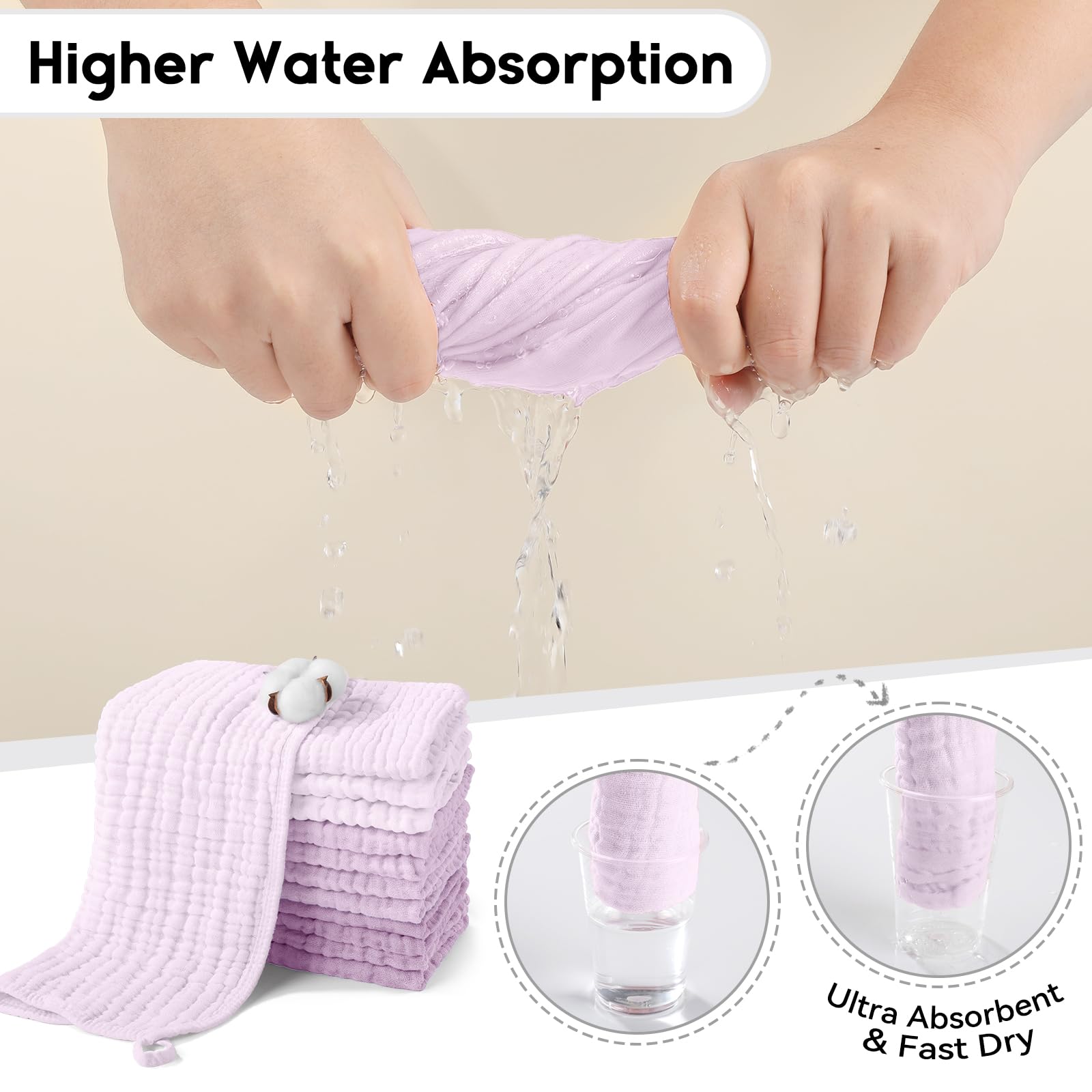 Unnivoll muslin burp cloths lanyard design enables easy hanging and quick drying.