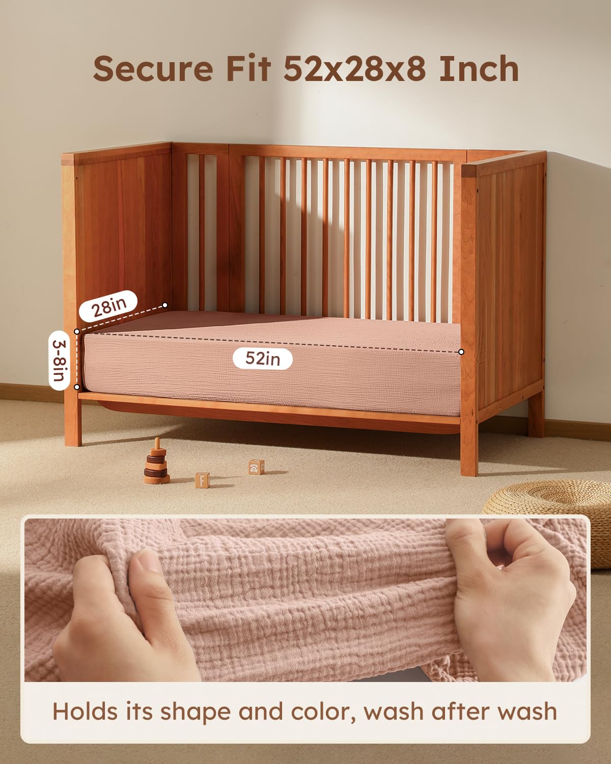 Unnivoll Muslin crib sheets with 360 elastic hem ensure a flat, secure sleeping surface