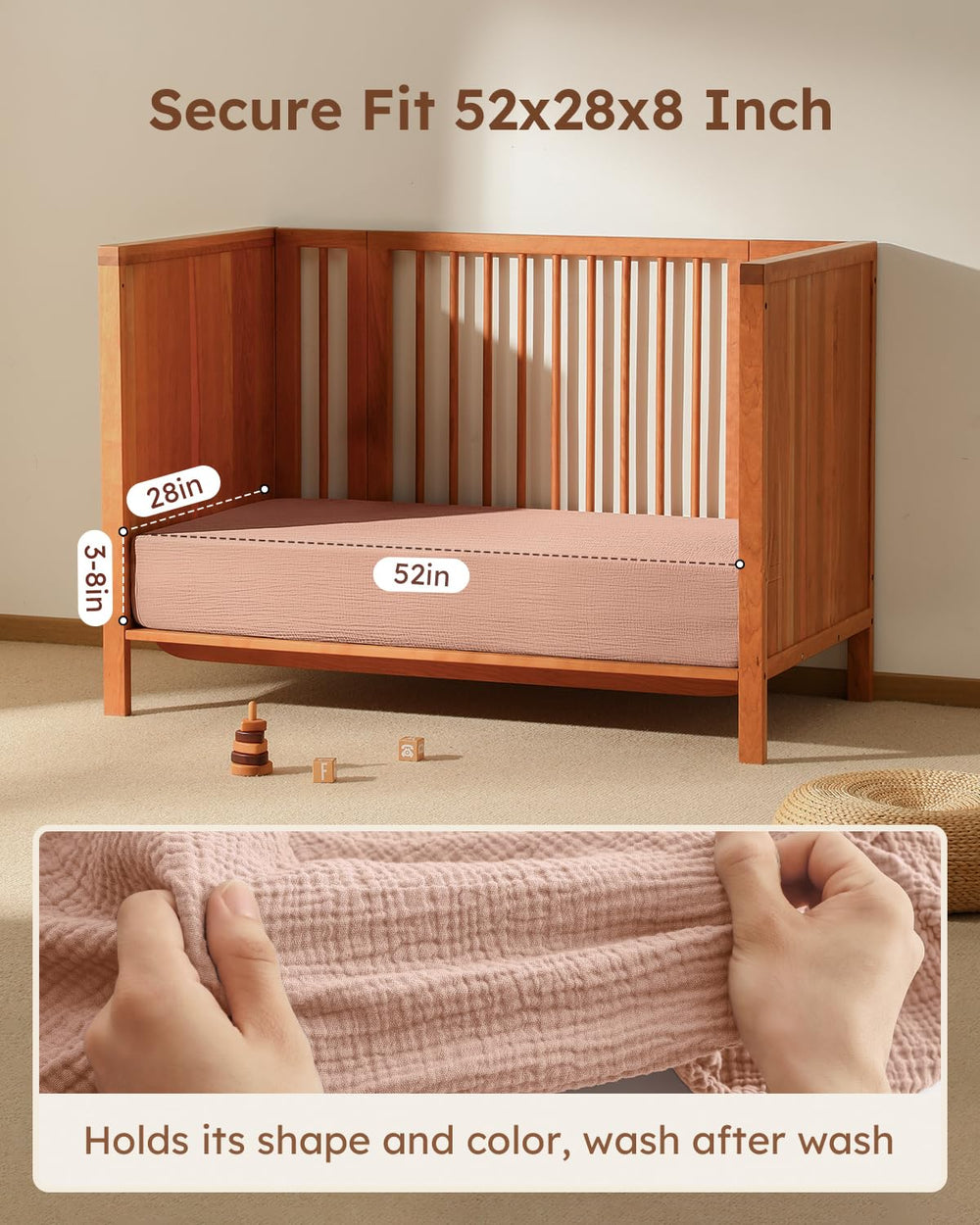 Unnivoll Muslin crib sheets with 360 elastic hem ensure a flat, secure sleeping surface