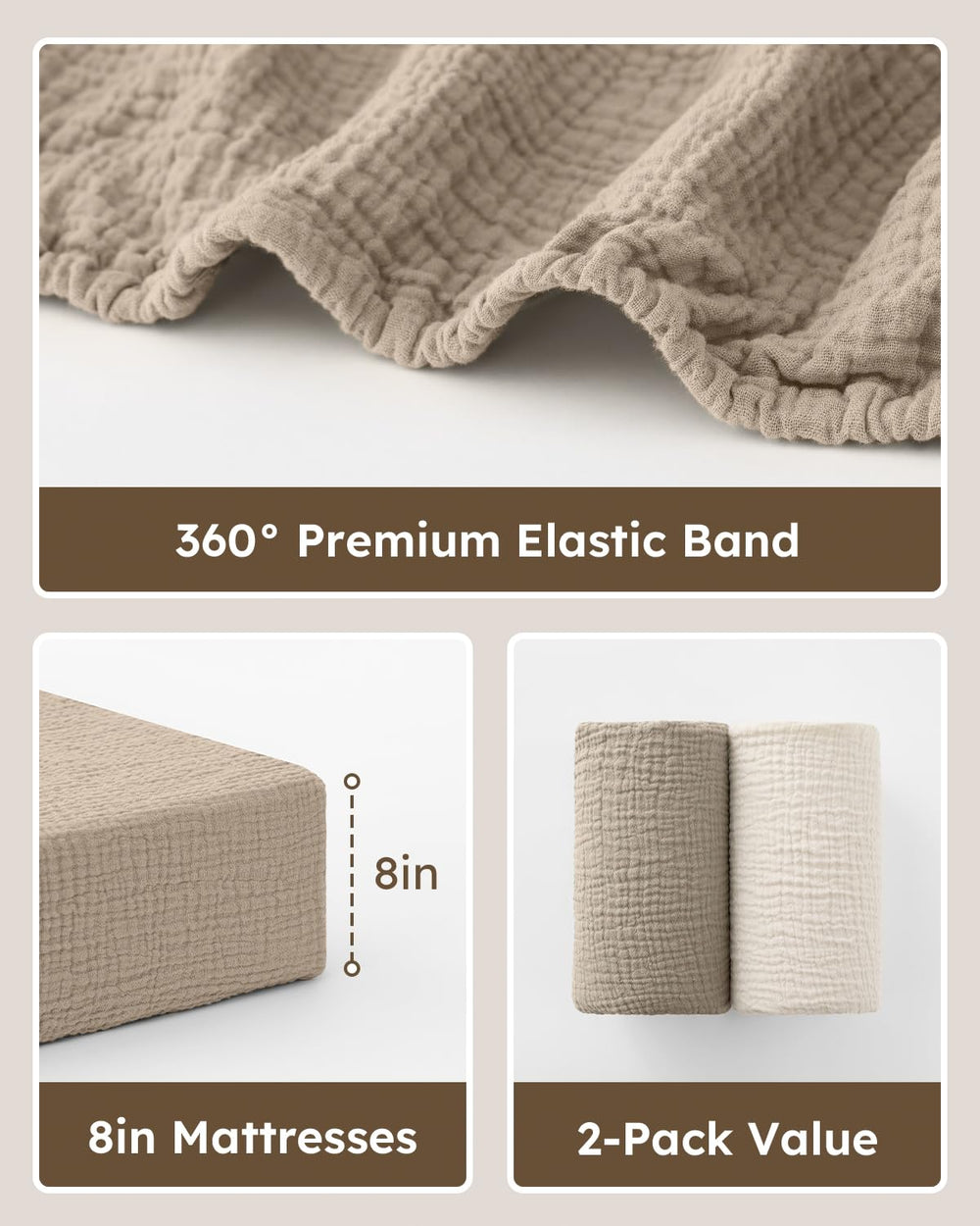 Unnivoll Muslin Crib Sheets easy-care design with pre-shrunk cotton for durability.