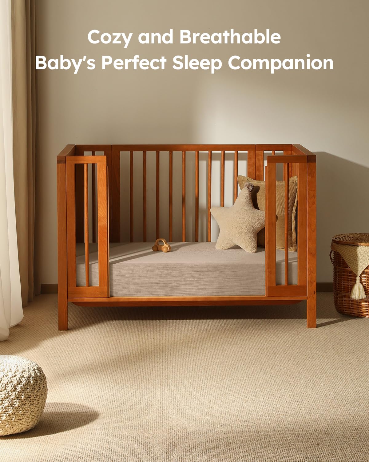 Unnivoll Muslin Crib Sheets neutral tones complement nursery decor and style.
