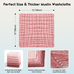 Unnivoll Muslin washcloths with 6-layer absorbent construction for quick cleanups