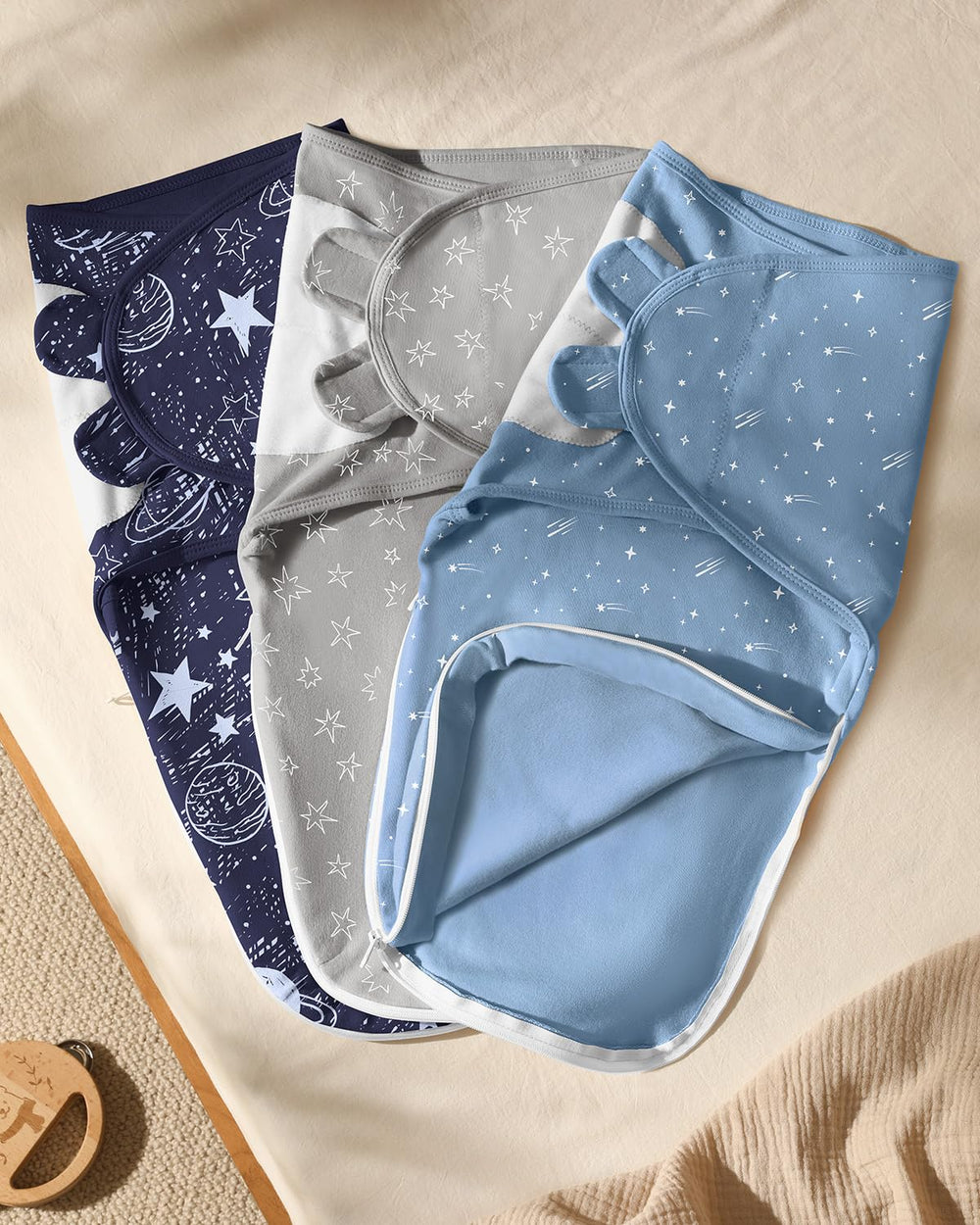 Unnivoll newborn-swaddle-0-3-months-pack provides versatile sleep solutions for growing babies.